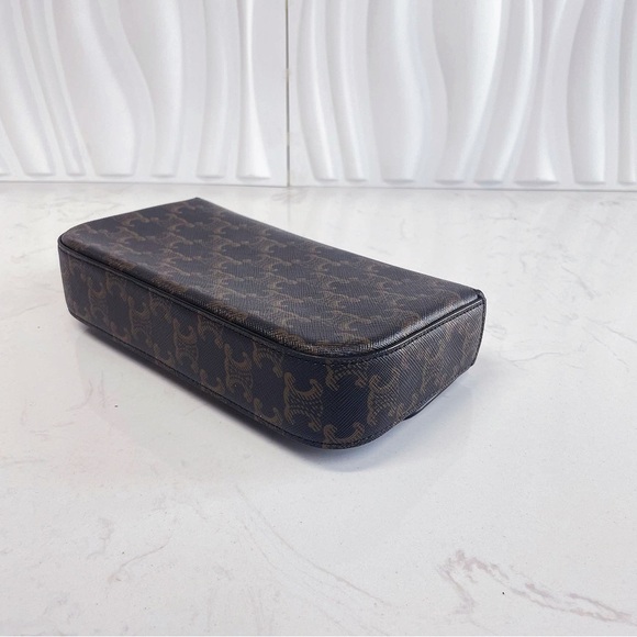 CELINE Triomphe Monogram Canvas Calfskin Leather Shoulder Bag - Picture 12 of 12